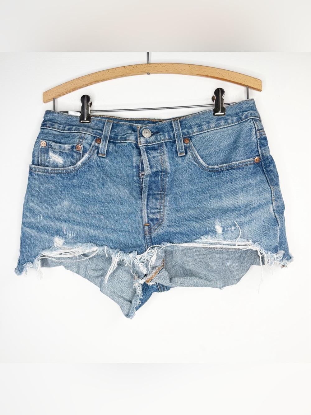 Levi’s Premium 501 Cut Off Denim Shorts Button Fly Size 29 Distressed